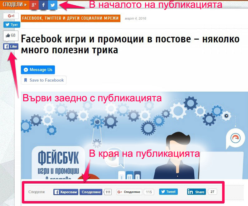 бутони за споделяне